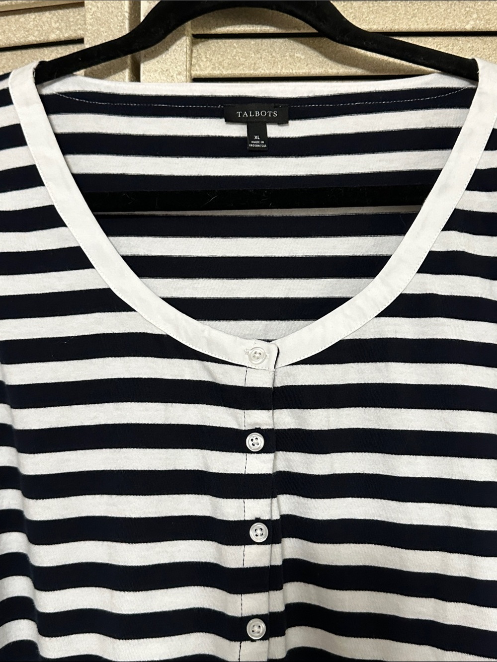 Talbots Navy and White Striped Puff-Sleeve Tee - Picture 4 of 8